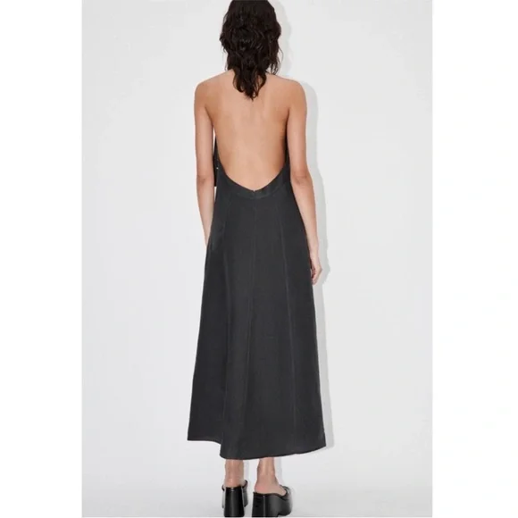 BLOGGERS FAV ZARA 100% LINEN HALTER SUMMER DRESS SIZE XS - Picture 3 of 10